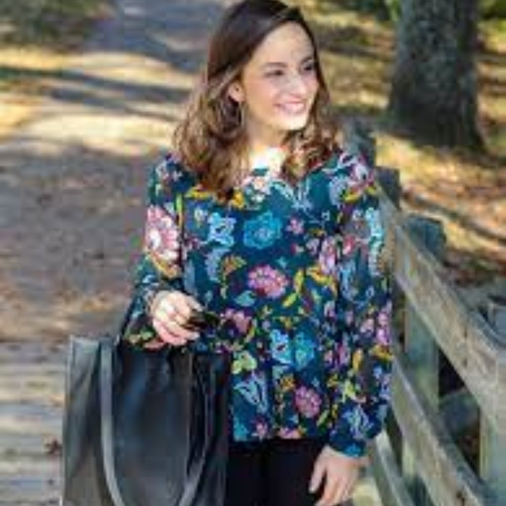 Ann Taylor LOFT Floral Vine Peplum Semi Sheer Lar